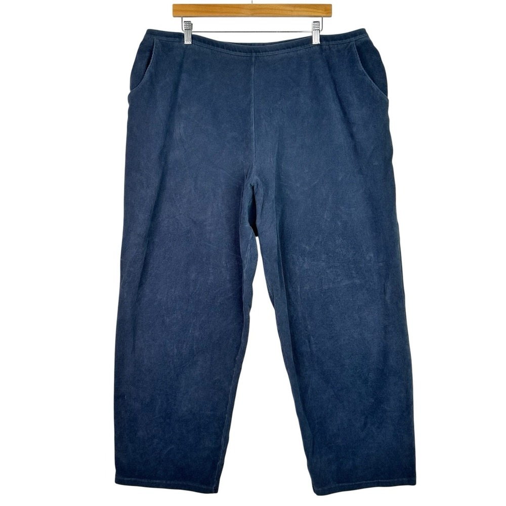 L.L.Bean Womens Corduroy Pants Navy Blue Elastic Waist‎ Wide Leg Plus Size